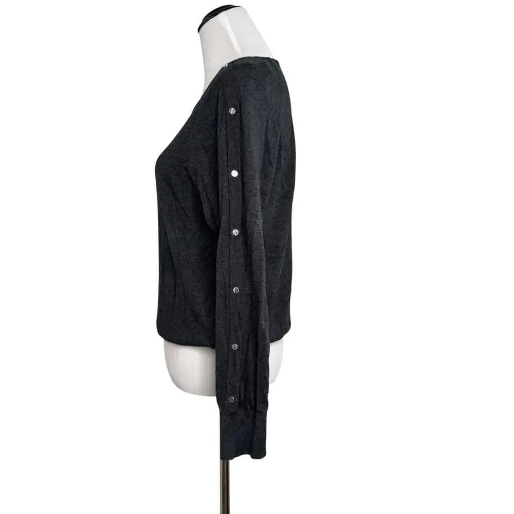 Michael Kors Charcoal Button-Sleeve Detail Lightweight Sweater Sz L